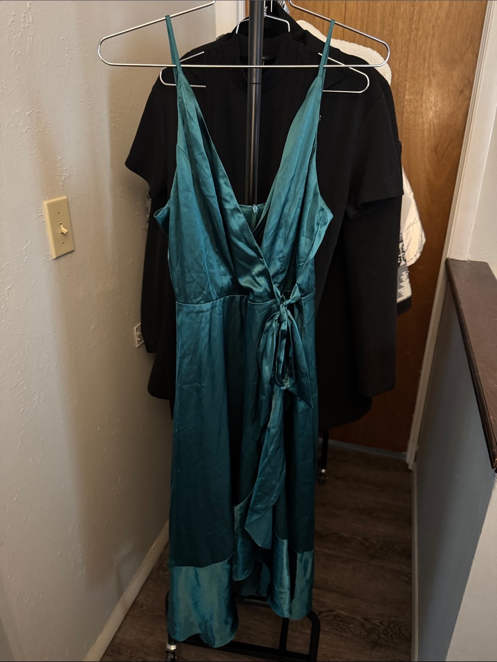Altar'd State Teal Satin Wrap Dress